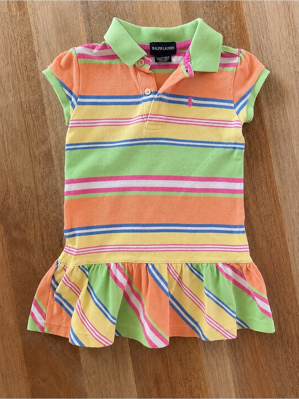 Ralph Lauren Toddler Girls Striped Polo Dress 24M Pastel Rainbow Drop Waist